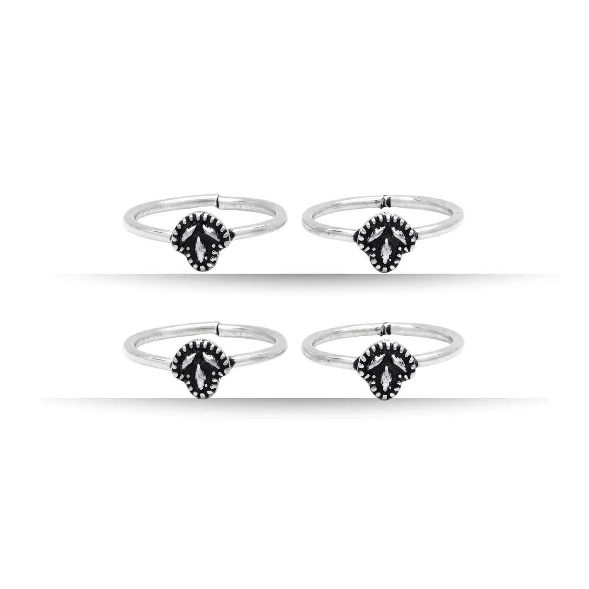 925 Sterling Silver Toe Ring Pair Of 2 Decorative Floral Inspired Motifs For Women